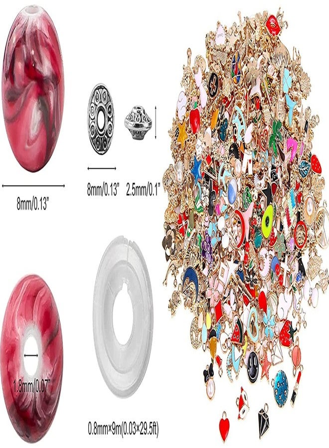 DIY Crafts 2 Sets, Mix Mixed, 1 Set Contain = 5x Tibetan Charms 5x Multi Charms 10x Space Acrylic Beads Ink Patterns 1x Crystal String 25x Beads 4-8mm, for Bracelets Necklace (2 Sets, Mix Mixed) - Image 2